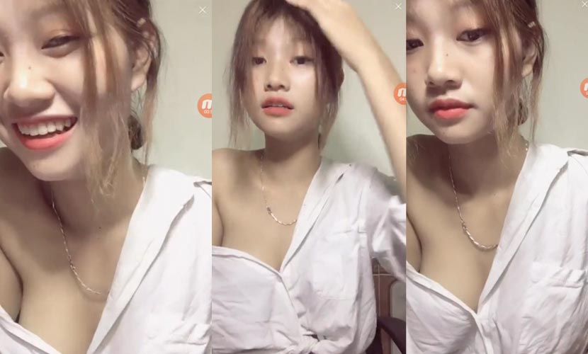 Hot girl Lạc Lạc Bigo Live với áo sơ mi trắng thả rông vú đẹp