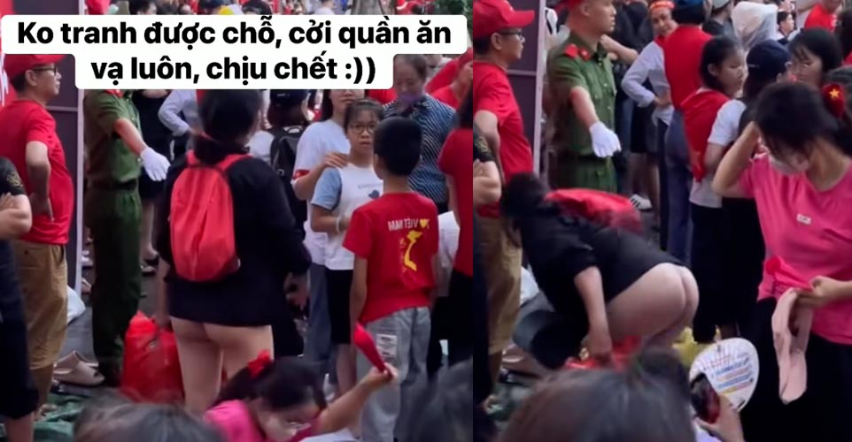Clip SHOCK không tranh được chỗ xem duyệt binh cô gái cởi truồng ăn vạ
