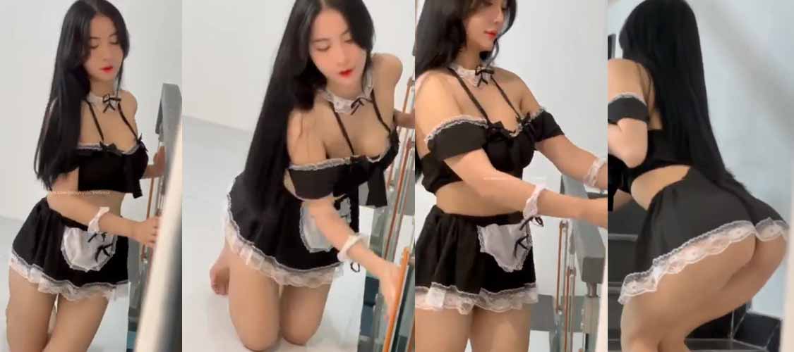 Clip hot idol Pong Kyubi Cosplay em hầu gái chổng mông lau cầu thang