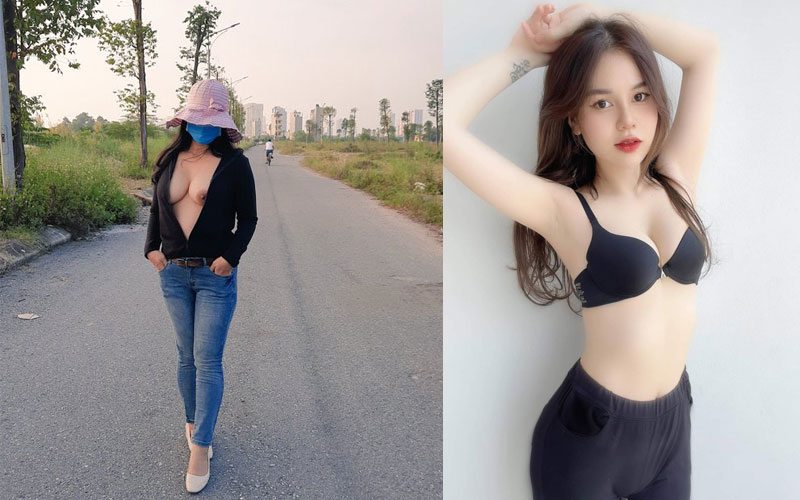 Hình ảnh cô gái Thả Rông Ngực không mặc áo lót ra đường