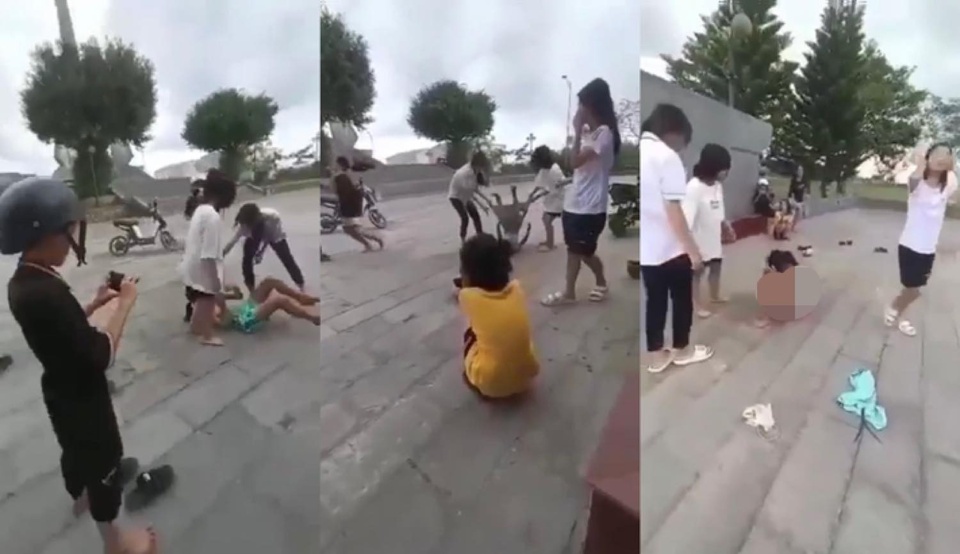 Clip nữ sinh bị đánh hội đồng lột đồ nơi công cộng